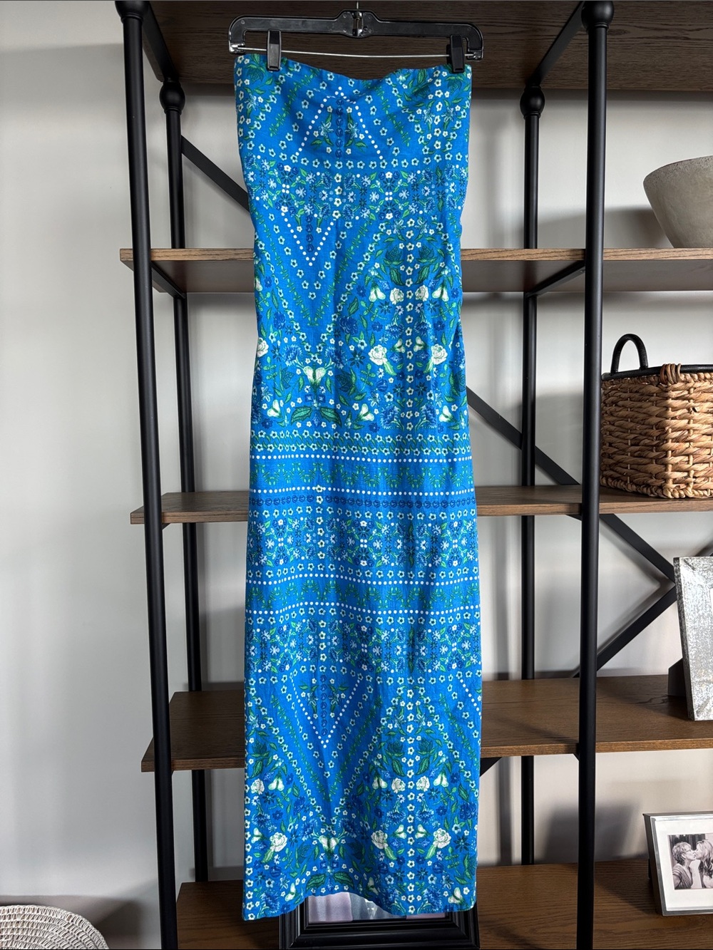 Blue Floral Strapless Maxi Dress